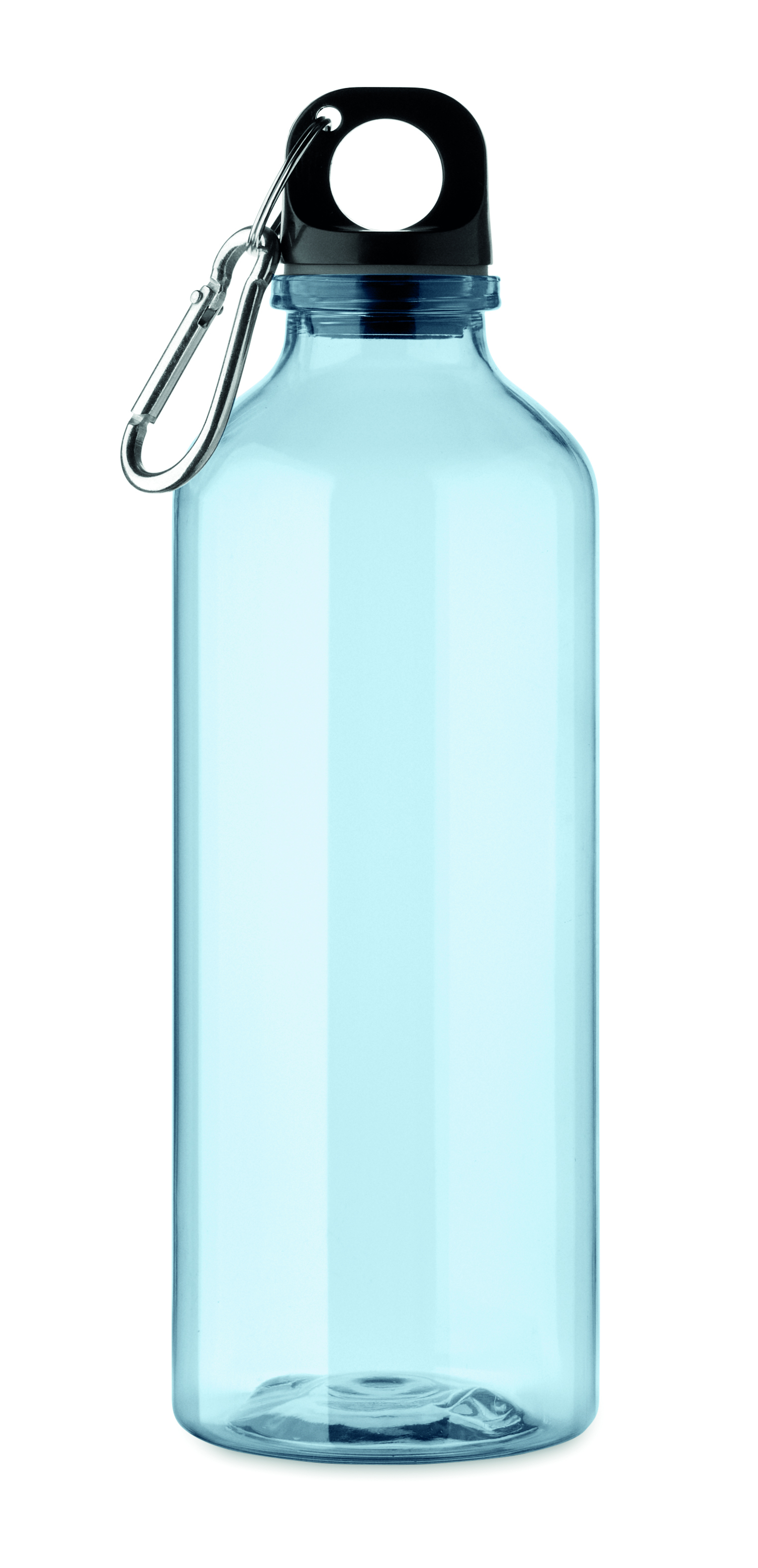 Bouteille RPET 500 ml avec mousqueton à personnaliser Moss bleu clair transparent